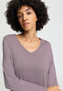 Close-up view of a women model wearing HA stormy rose modal/viscose/tencel L/SLV Nightdress 95cm