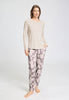 Full-body view of a women model wearing HA moonlight modal/viscose/tencel L/SLV Shirt