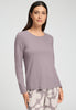 Front view of a women model wearing HA stormy rose modal/viscose/tencel L/SLV Shirt