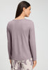 Back view of a women model wearing HA stormy rose modal/viscose/tencel L/SLV Shirt