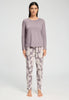 Full-body view of a women model wearing HA stormy rose modal/viscose/tencel L/SLV Shirt