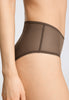 Close-up view of a women model wearing HA natural teak microfibre Maxi Briefs
