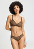 Front view of a women model wearing HA natural teak microfibre Soft Cup Bra