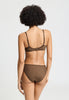 Back view of a women model wearing HA natural teak microfibre Soft Cup Bra