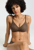 Close-up view of a women model wearing HA natural teak microfibre Soft Cup Bra