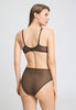 Back view of a women model wearing HA natural teak microfibre U/wire Bra