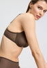 Close-up view of a women model wearing HA natural teak microfibre U/wire Bra