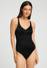 Front view of a women model wearing HA black microfibre Soft Bra Bodysuit