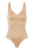 Front cutout view of HA beige microfibre Soft Bra Bodysuit