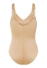 Back cutout view of HA beige microfibre Soft Bra Bodysuit