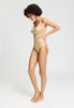 Full-body view of a women model wearing HA beige microfibre Soft Bra Bodysuit