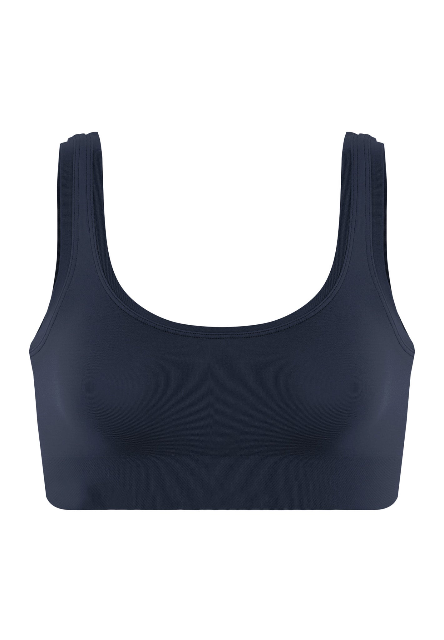 Front cutout view of HA deep navy microfibre Crop Top