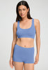Front view of a women model wearing HA bluebird microfibre Crop Top
