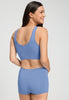Back view of a women model wearing HA bluebird microfibre Crop Top