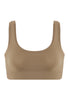 Front cutout view of HA suede camel microfibre Crop Top