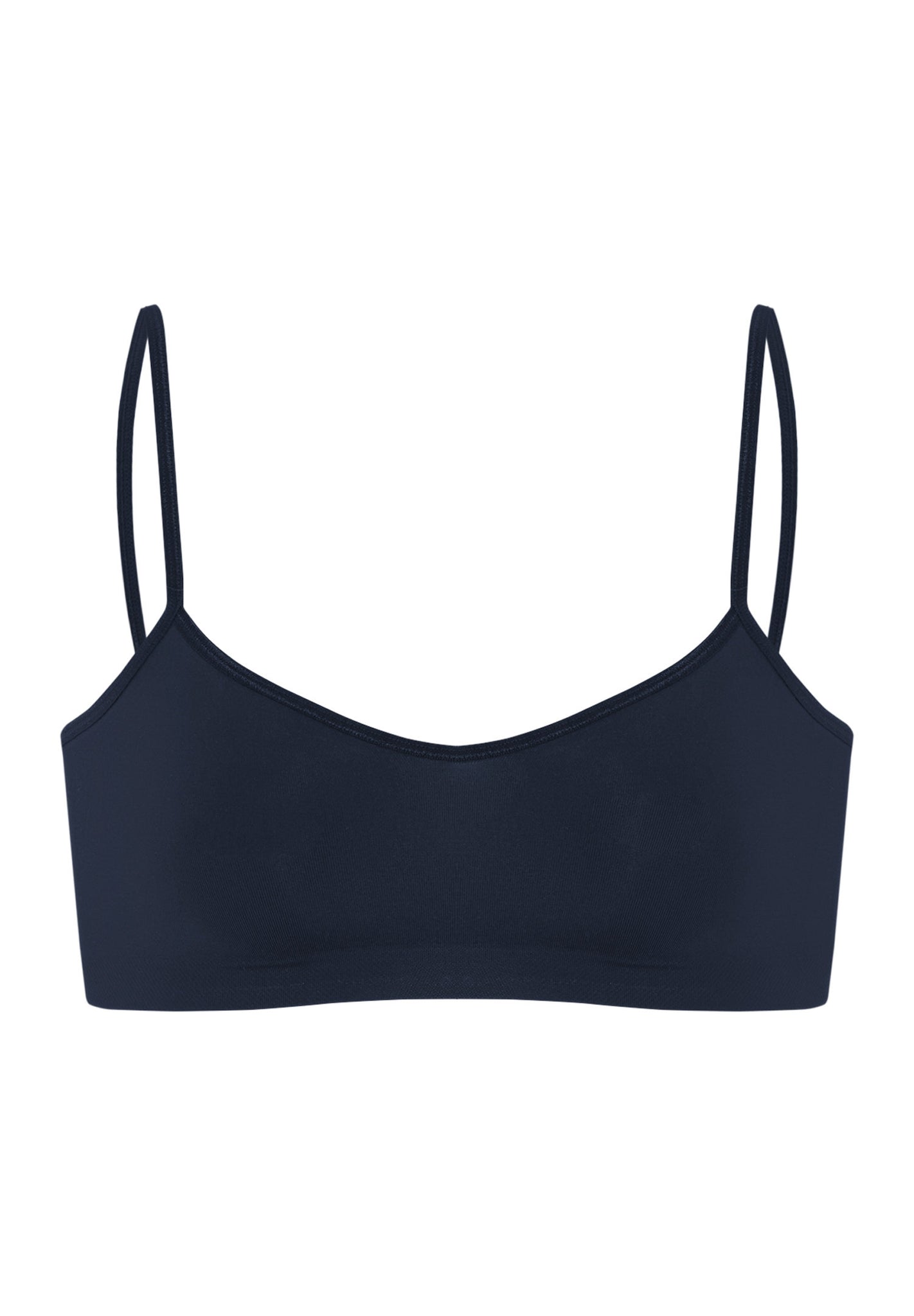 Front cutout view of HA deep navy microfibre Crop Top