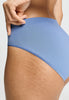 Close-up view of a women model wearing HA bluebird microfibre Midi Briefs