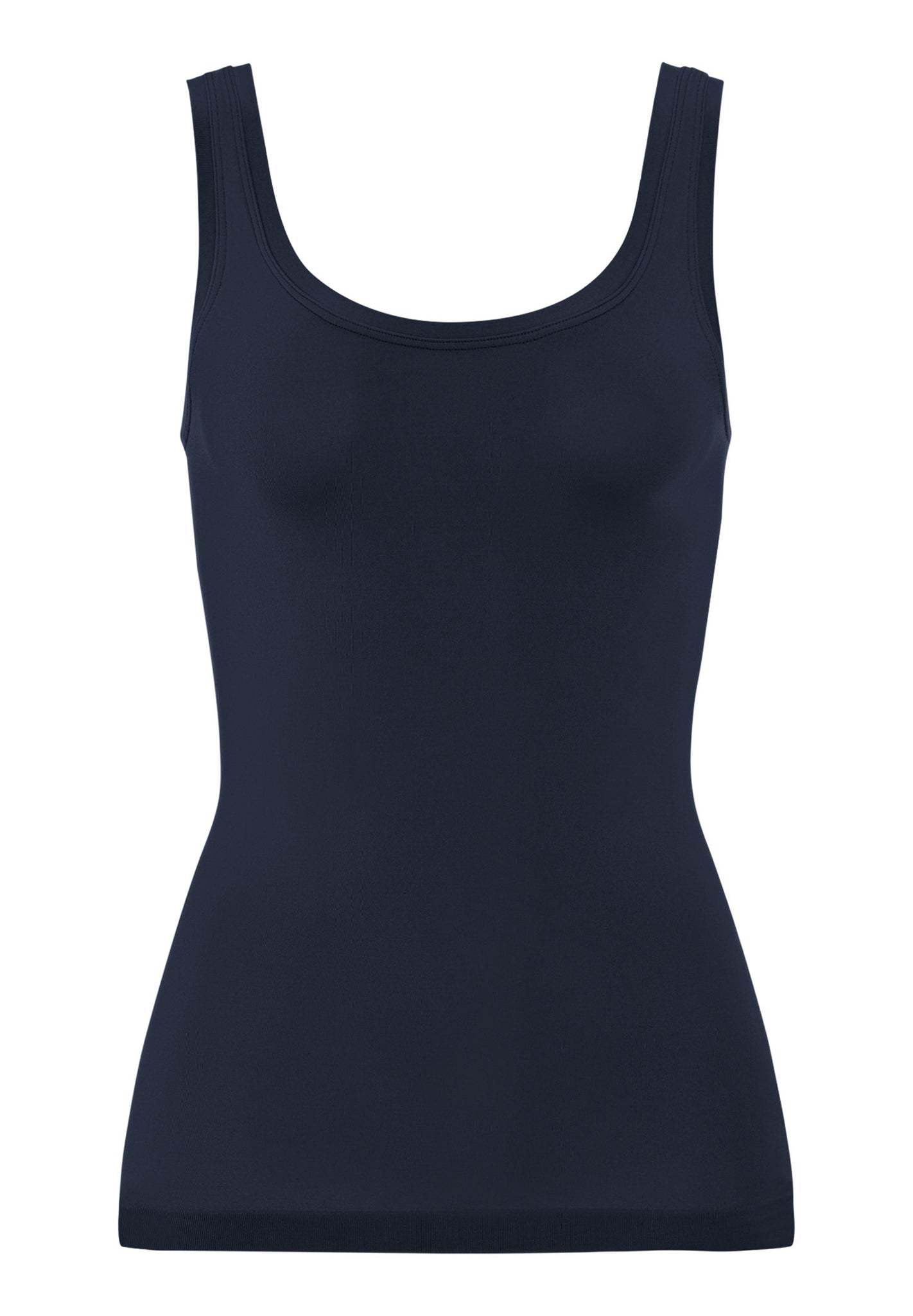 Front cutout view of HA deep navy microfibre Tank Top