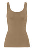 Front cutout view of HA suede camel microfibre Tank Top