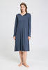 Front view of a women model wearing HA vintage indigo cotton L/SLV Nightdress 110cm