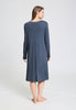 Back view of a women model wearing HA vintage indigo cotton L/SLV Nightdress 110cm
