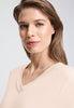 Close-up view of a women model wearing HA creamy glass cotton S/SLV Nightdress 100cm