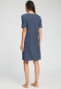 Back view of a women model wearing HA vintage indigo cotton S/SLV Nightdress 100cm