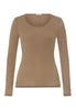 Front cutout view of HA suede camel modal/viscose/tencel L/SLV Shirt