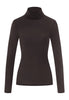 Front cutout view of HA dark mocha modal/viscose/tencel Turtle-Neck Shirt