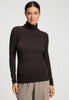 Front view of a women model wearing HA dark mocha modal/viscose/tencel Turtle-Neck Shirt