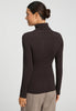 Back view of a women model wearing HA dark mocha modal/viscose/tencel Turtle-Neck Shirt