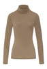 Front cutout view of HA suede camel modal/viscose/tencel Turtle-Neck Shirt