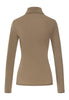 Back cutout view of HA suede camel modal/viscose/tencel Turtle-Neck Shirt