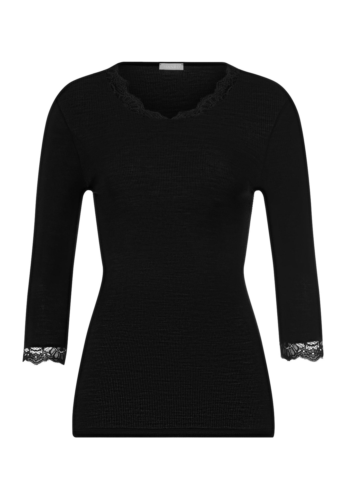Front cutout view of HA black wool 3/4 SLV Shirt