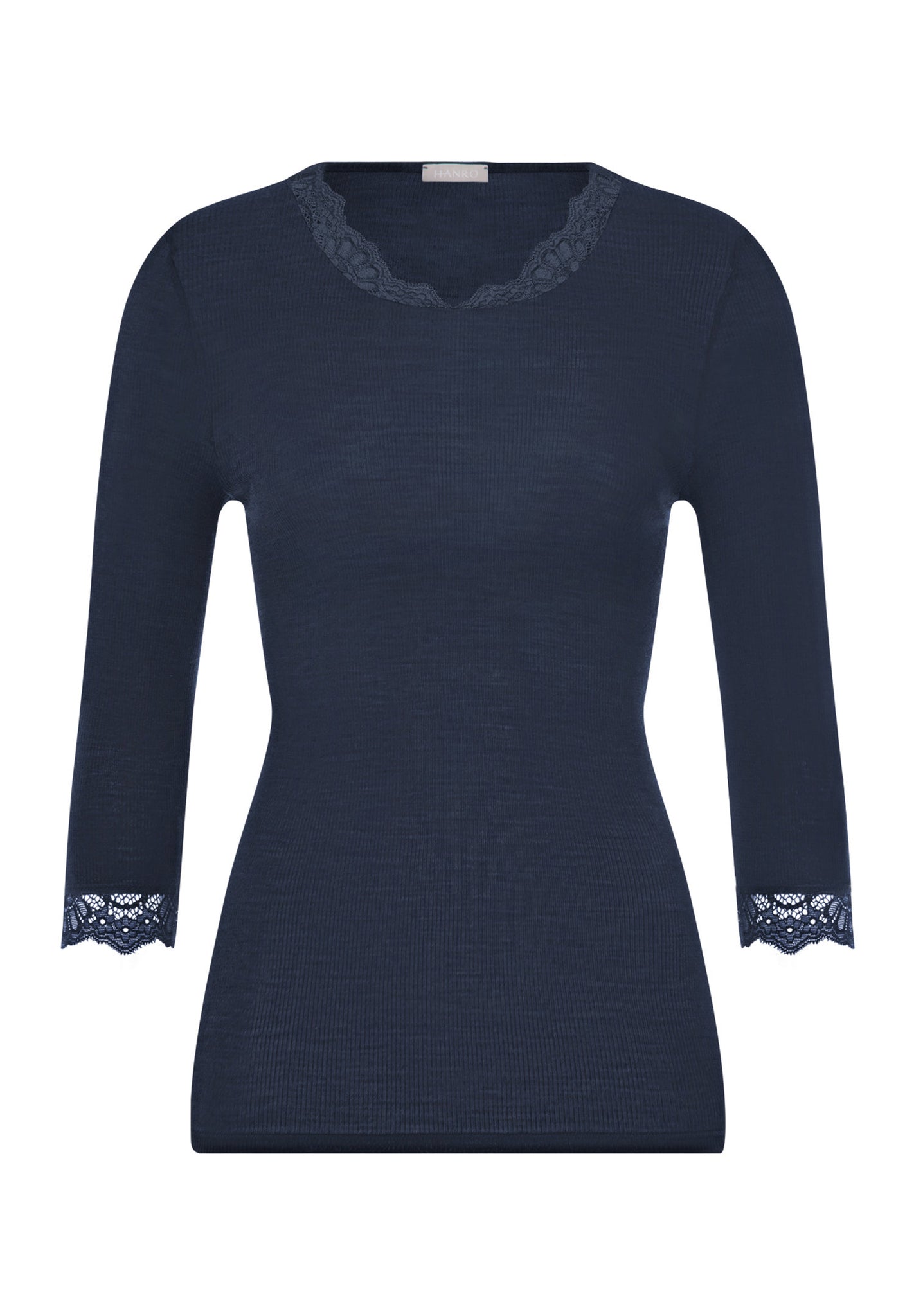 Front cutout view of HA deep navy wool 3/4 SLV Shirt