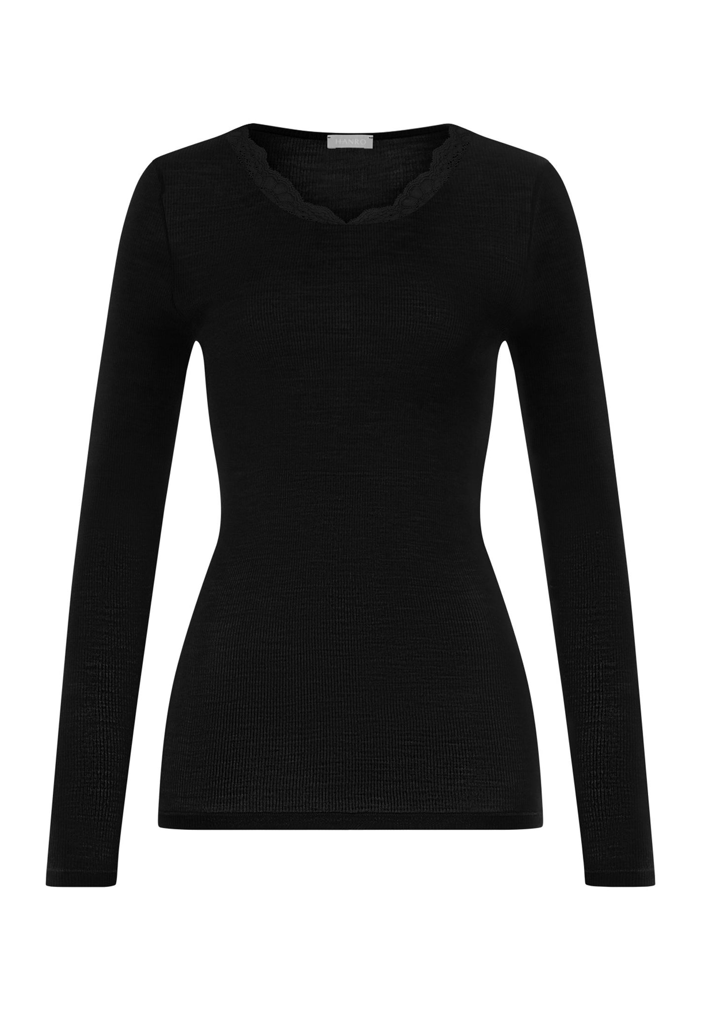 Front cutout view of HA black wool L/SLV Shirt