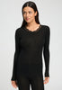 Front view of a women model wearing HA black wool L/SLV Shirt