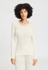 Front view of a women model wearing HA misty white wool L/SLV Shirt