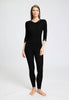 Full-body view of a women model wearing HA black wool Leggings
