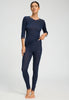 Full-body view of a women model wearing HA deep navy wool Leggings