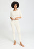 Full-body view of a women model wearing HA misty white wool Leggings