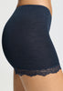 Close-up view of a women model wearing HA deep navy wool Panty