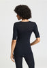 Back view of a women model wearing HA black wool S/SLV Shirt