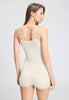 Back view of a women model wearing HA misty white wool Spaghetti Top