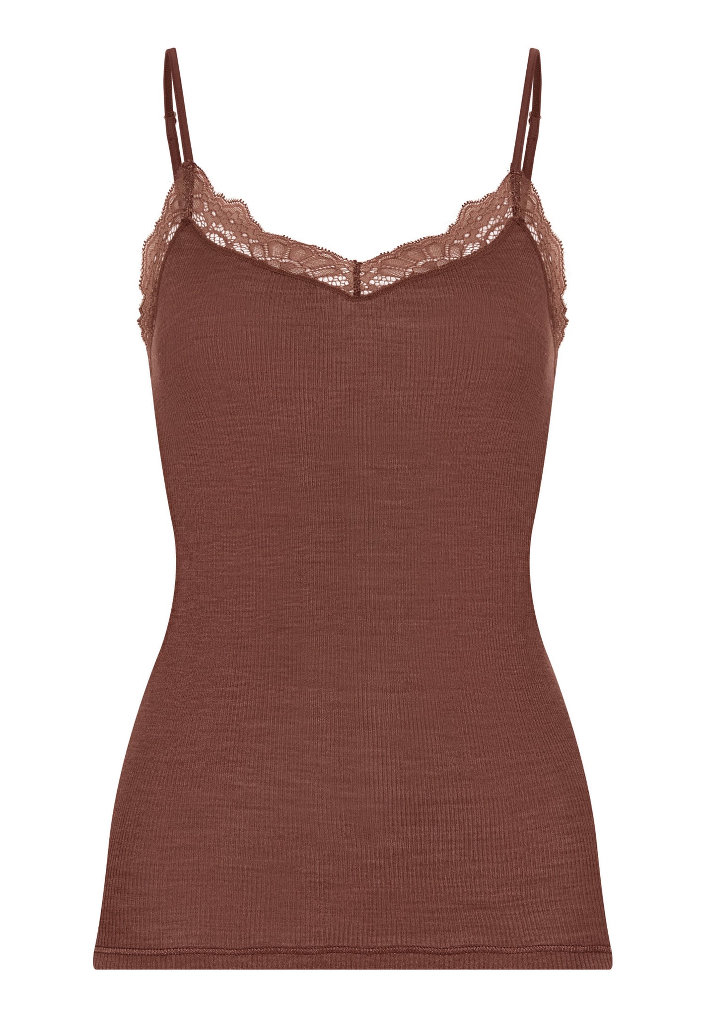Front cutout view of HA cinnamon wool Spaghetti Top