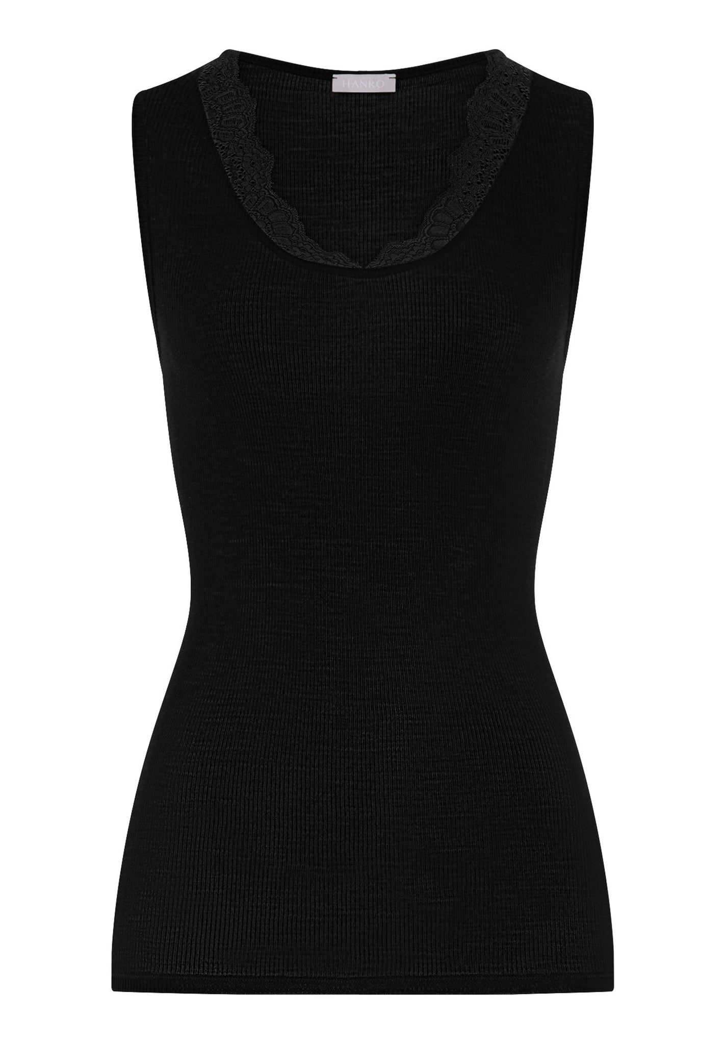 Front cutout view of HA black wool Tank Top