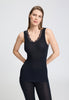 Front view of a women model wearing HA black wool Tank Top