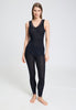 Full-body view of a women model wearing HA black wool Tank Top