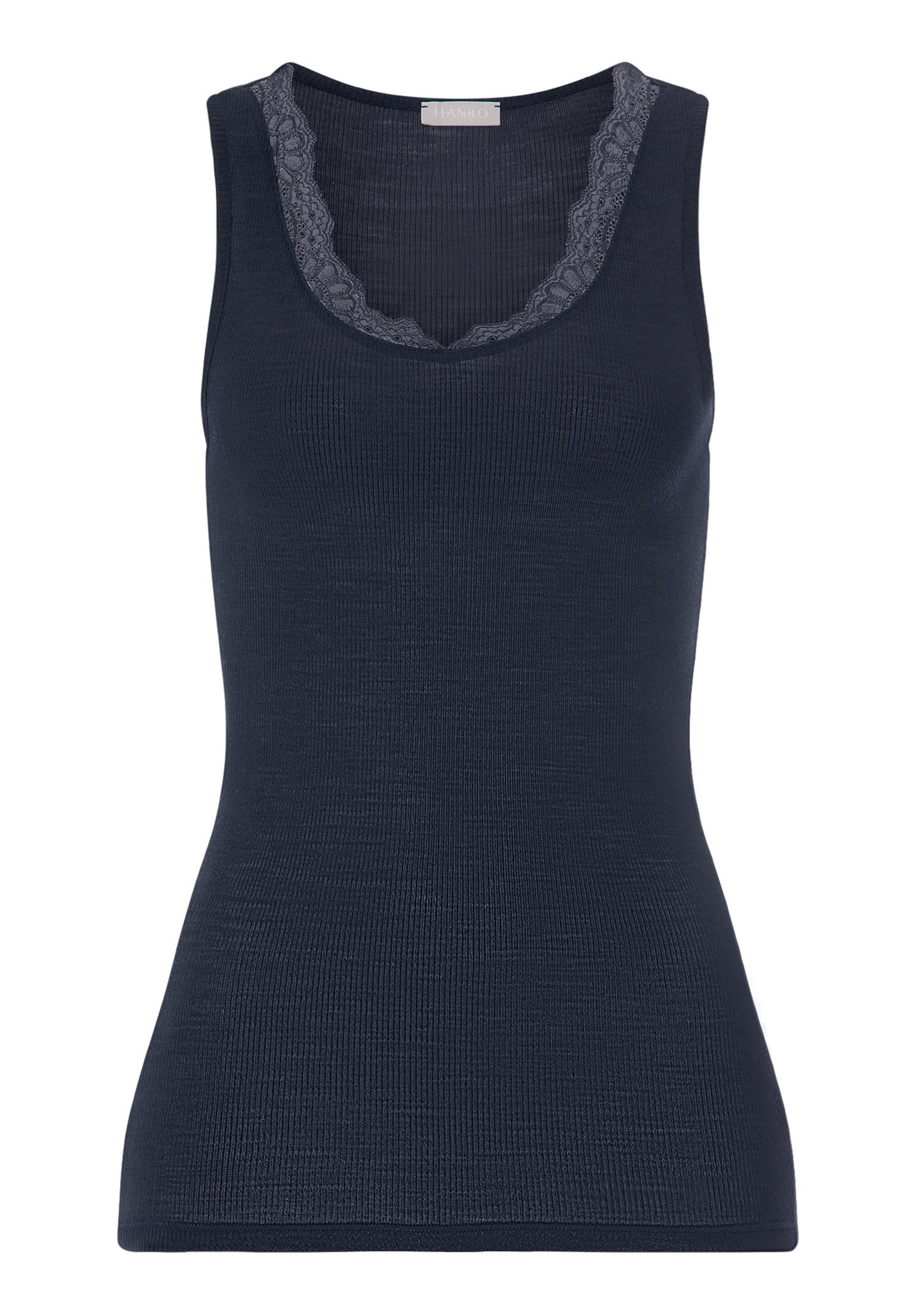 Front cutout view of HA deep navy wool Tank Top