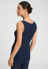 Back view of a women model wearing HA deep navy wool Tank Top